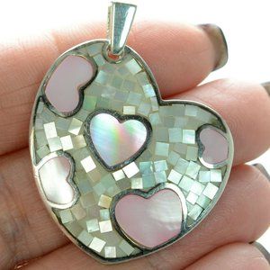 925 Sterling Silver Mother-of-Pearl Heart Slide Pendant